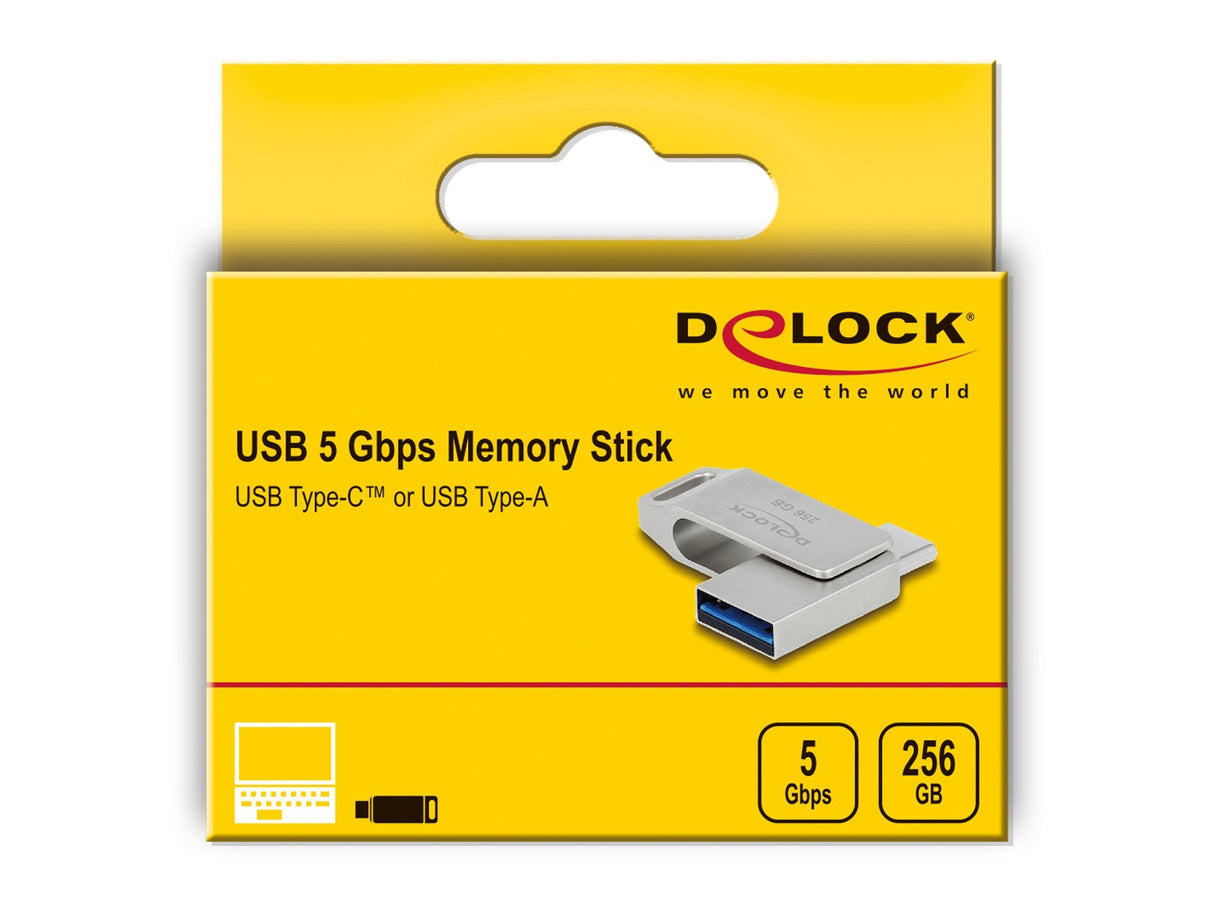 Delock 54008 Usb 5 Gbps Lápiz De Memoria Usb-C + Tipa-A 256 Gb - Carcasa De Metal