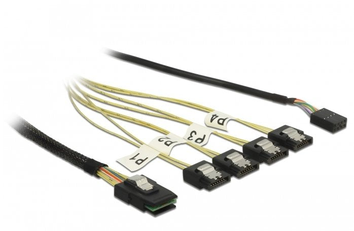 Delock Cable Mini Sas Sff-8087  4 X Sata De 7 Pines + Banda Lateral De 1 M Metal