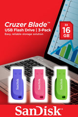 Pendrive Sandisk Pack 3 Cruzer Blade16gb Usb2.0  Diseño Verde/Rosa/Violeta