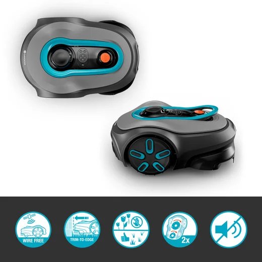 Gardena Robot Cortacésped Smart Sileno Free 600m² Set Gris/Turquesa, Batería Li-Ion, Con Gateway Inteligente, Tecnología Lona 19921-20