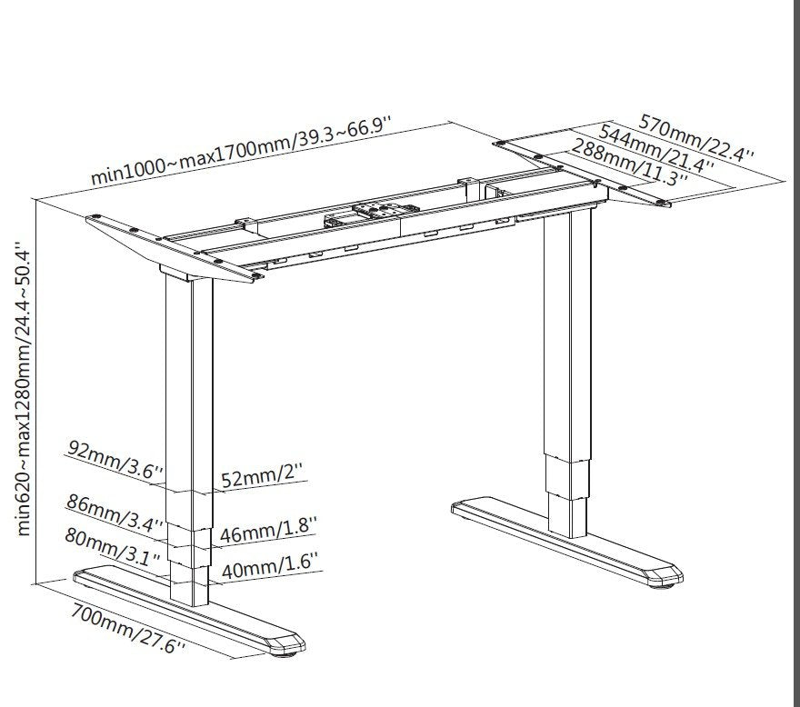 Mesa Electrica Ergonomica Altura Regulable Motor Dual  Sin Tablero Color Estructura Gris Control Tactil Altura Desde 620mm-1280mm