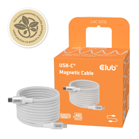 EAN 8719214473617 - CLUB3D CLUB 3D USB-C Magnetic-Coil Cable White cable USB 2 m USB C 0,48 Gbit/s 240 W Blanco imagen 7