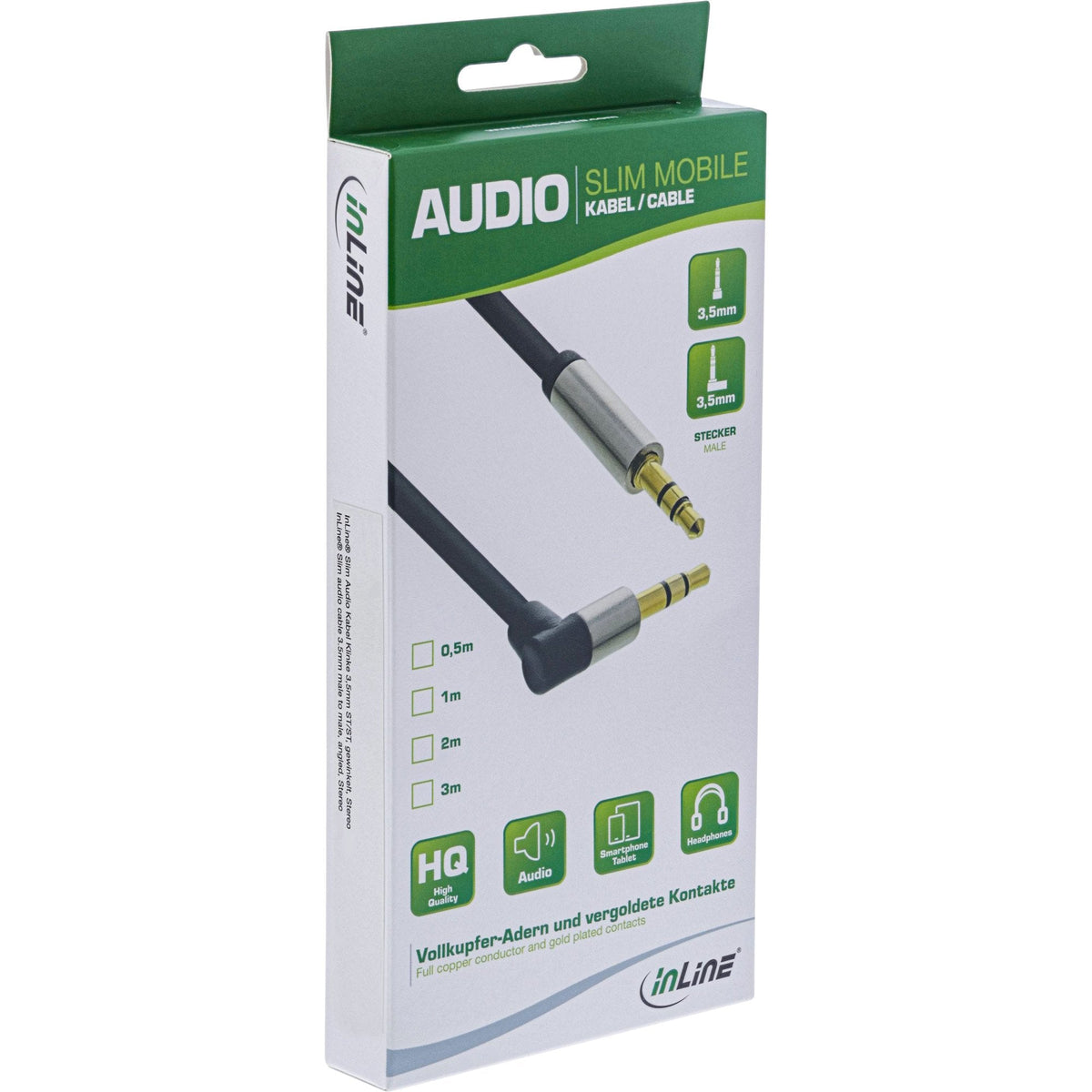 Cable De Audio Delgado Inline De 3,5 Mm Macho A Macho Estéreo En Ángulo De 1 M