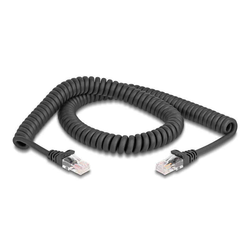 Delock 87993 Cable Rj45 En Espiral, Macho A Macho, Cat.5e 2 M, Negro