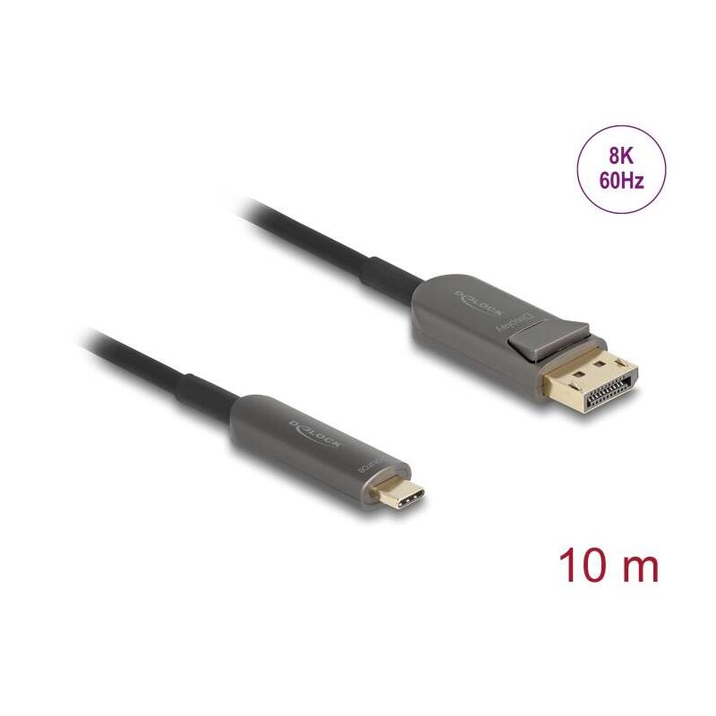 Delock Aktives Optisches Cable Usb Tipo-C A Displayport 8k 60 Hz 40 Gbps 10 M