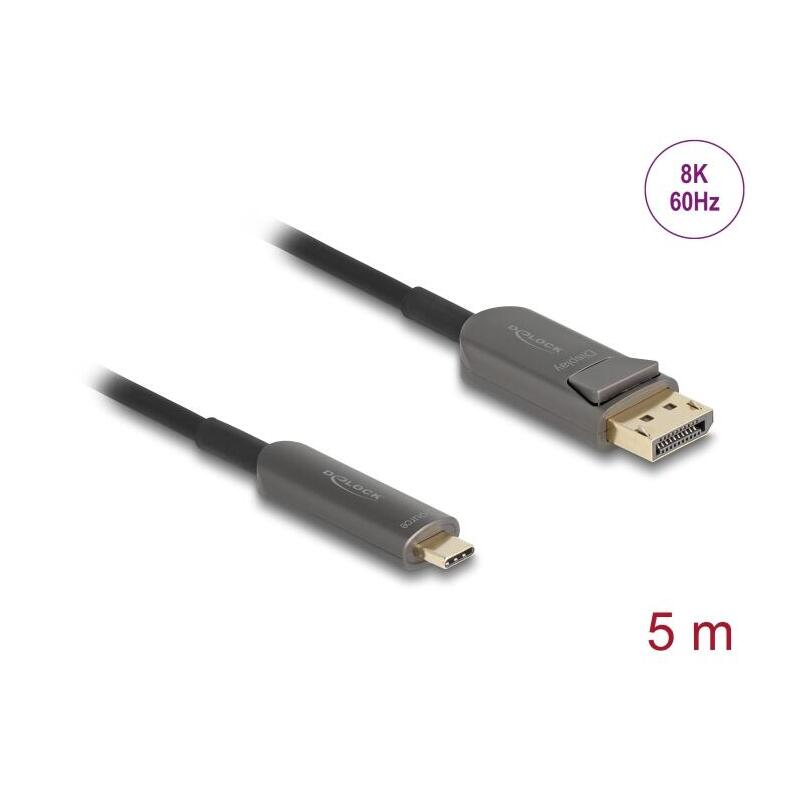 Delock Aktives Optisches Cable Usb Tipo-C A Displayport 8k 60 Hz 40 Gbps 5 M