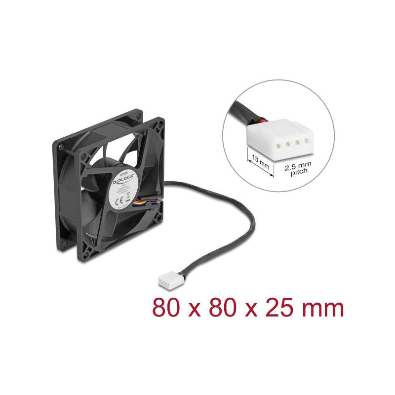 Delock Axiallüfter 12 V Dc, 80 X 80 X 25 Mm Negro