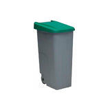 Denox Contenedor De Reciclaje C/Ruedas Y Asa Cerrado 110l Gris C/Tapa Verde