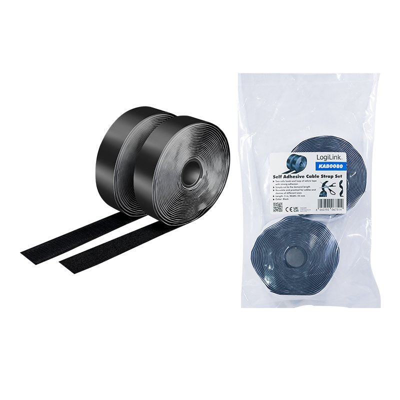 Logilink Juego De Cintas De Velcro, Negro, Anchura: 25 Mm, Rollo, 5m