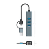Hub Usb + Usb Tipo-C 3.2 Aisens A109-1033 3xusb 1xrj45 Gris