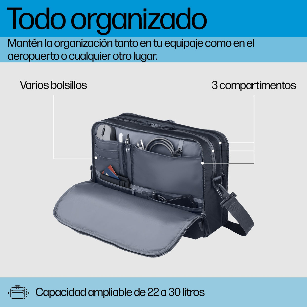 EAN 0198122966899 - HP Travel Plus 22 Liter 16 Laptop Bag 40,9 cm (16.1") Maletín Azul, Grafito imagen 4