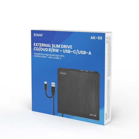 EAN 5901986047933 - Savio AK-59 External slim CD/DVD Recorder R/RW - USB-C/USB-A black unidad de disco óptico DVD±RW Negro imagen 5
