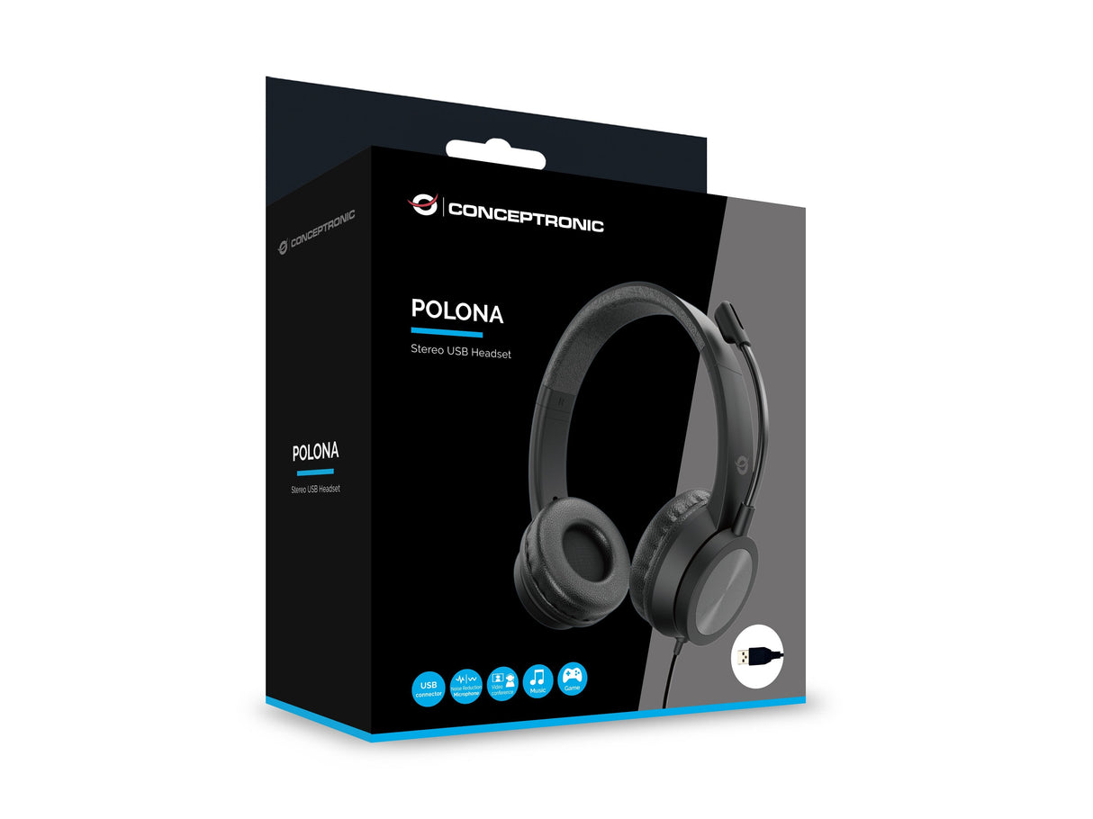 Auriculares Conceptronic Usb-A Mikro,Int.Bed.Mereo 2.0m Sw