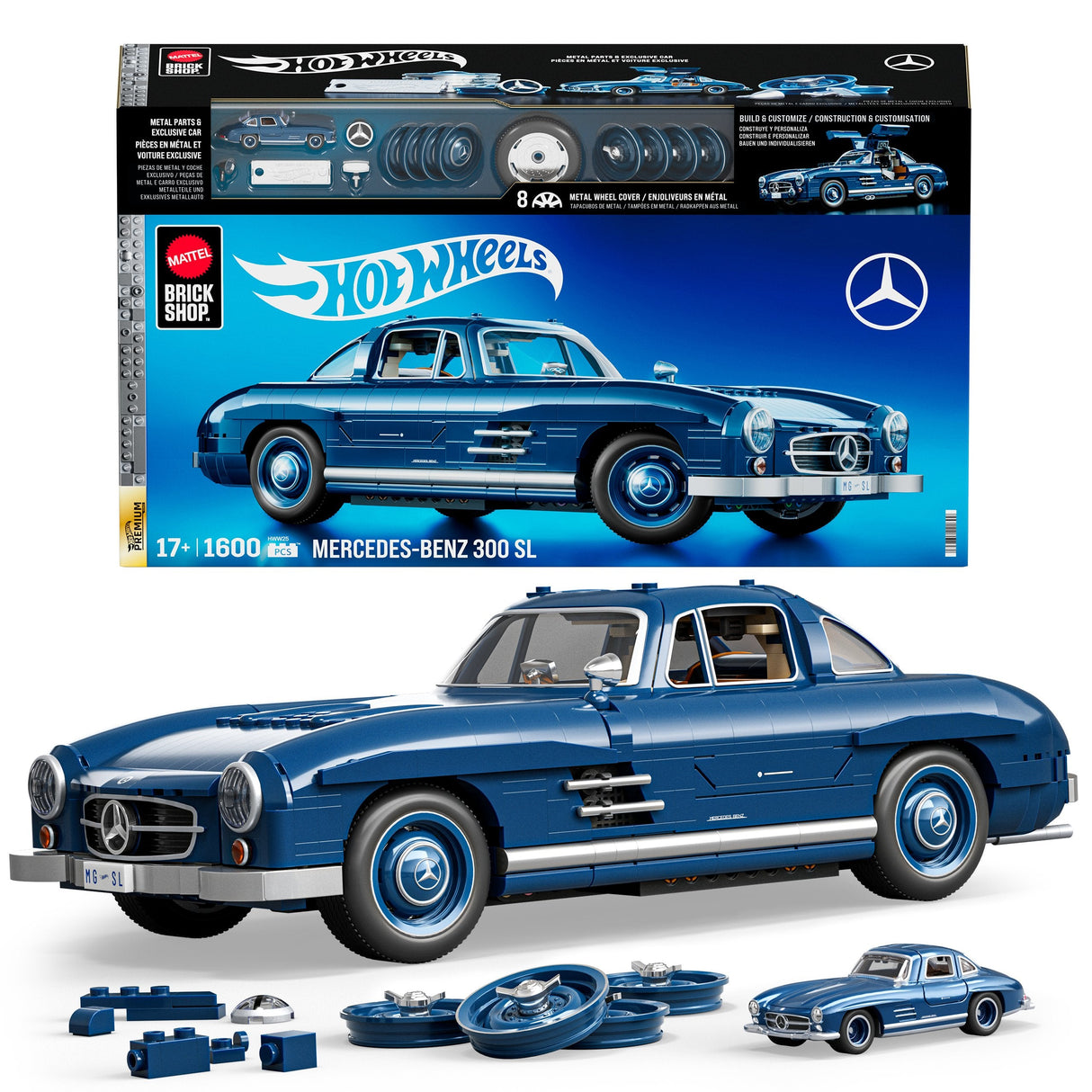 Mattel Mega Hot Wheels Mercedes-Benz 300sl, Juguete De Construcción Escala 1:24 Hww25