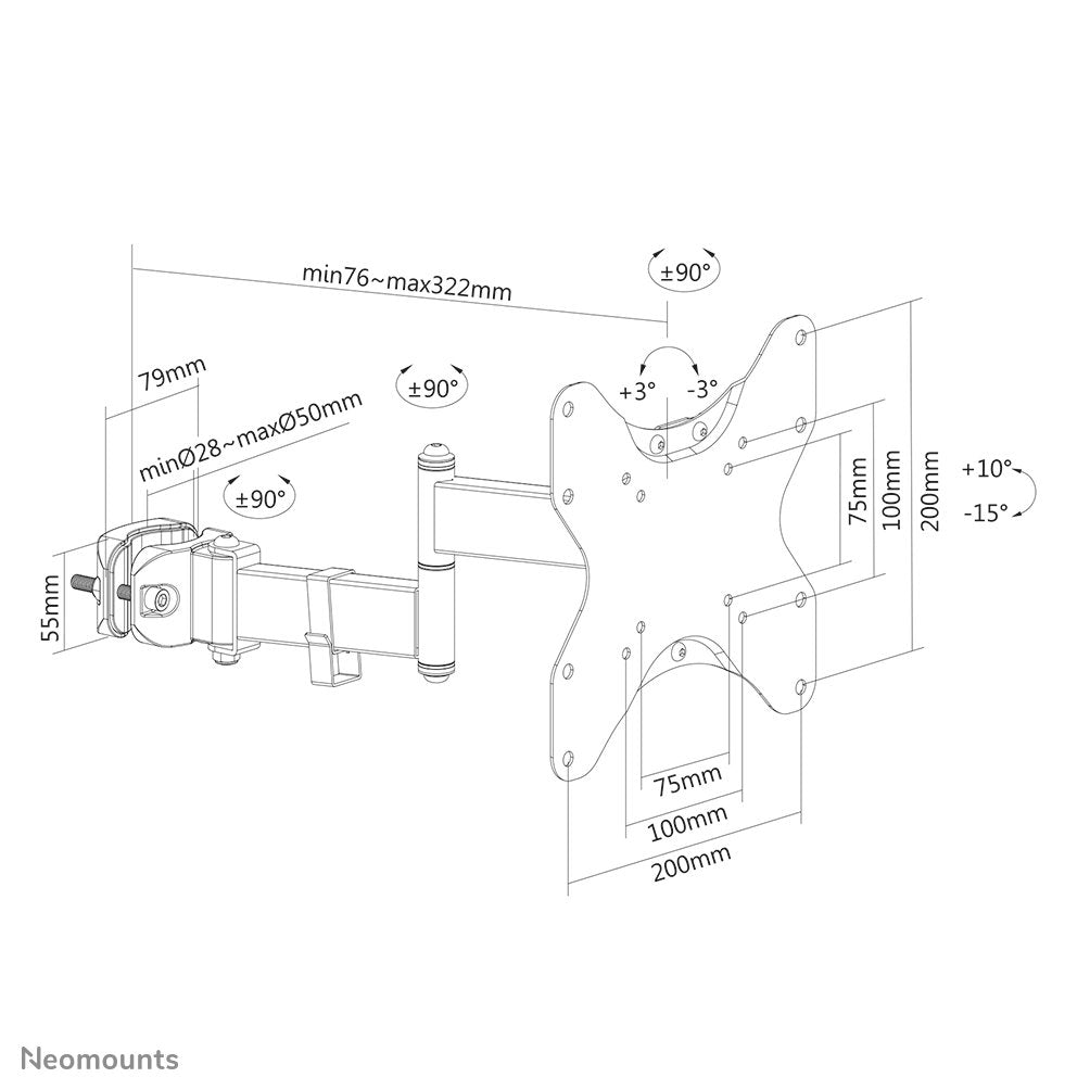Neomounts By Newstar Soporte De Poste Para Tv 75x75 - 200x200mm 25kg 23-42''