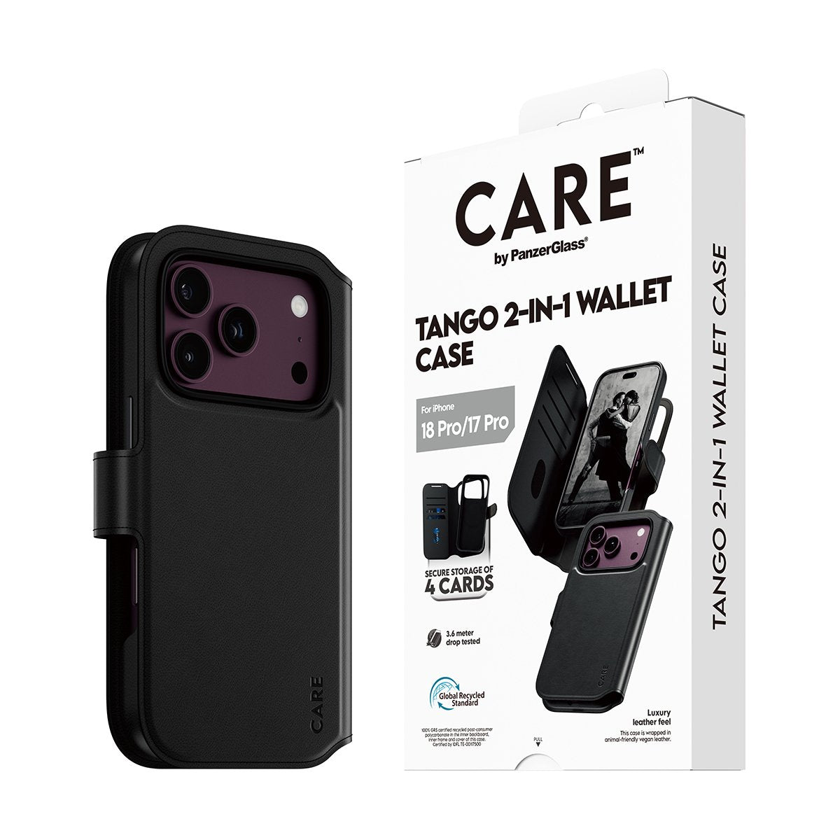 Panzerglass Care By ® Tango 2-In-1 Wallet Case Negro M. Magsafe Iphone 2026 Pro  17 Pro, Cover, Apple - Iphone 2026 Pro, Apple - Iphone 17 Pro, Transparente