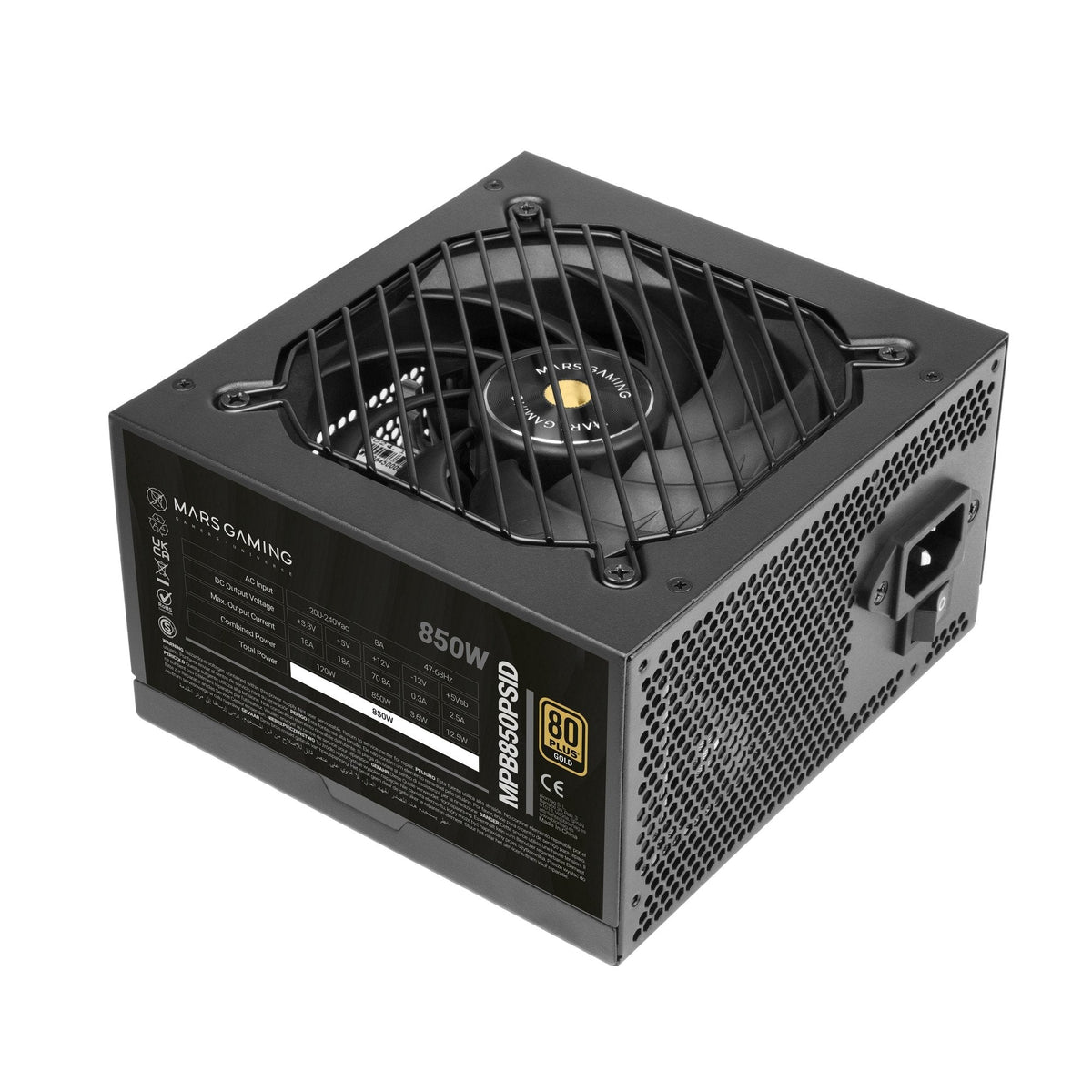 Fuente Mars Gaming 850w Mpb850psid Atx3.1 80+Gold Pfc Activo Pcie5.1 12v-2x6 Dc-Dc Digital Smd Negro
