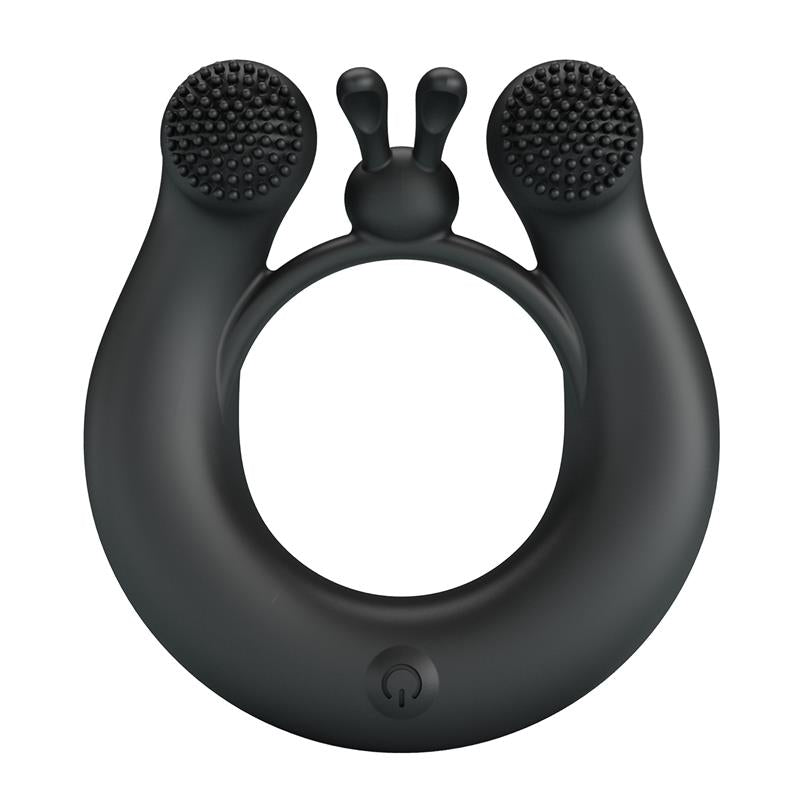 Pretty Love - Dahlia Anillo Vibrador + Estimulador De Clítois 12 Vibraciones Negro