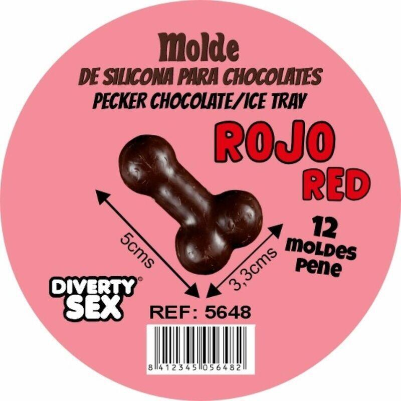 Diablo Picante - Molde Chocolate 12 Penes Silicona Para Colgar Rojo