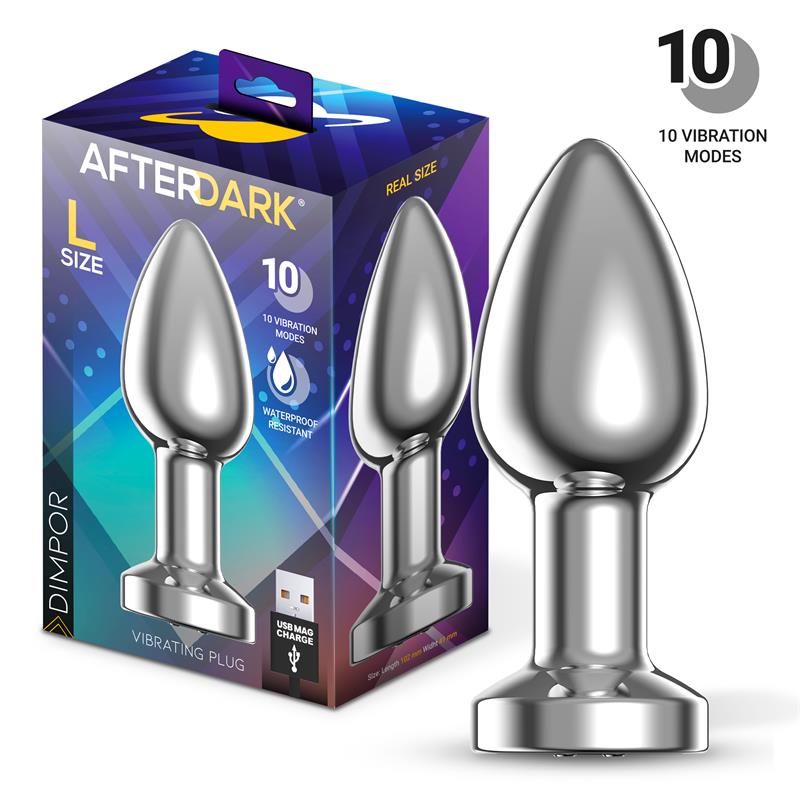 Dimpor Plug Anal Cromado Con Vibración Usb Magnético Talla L