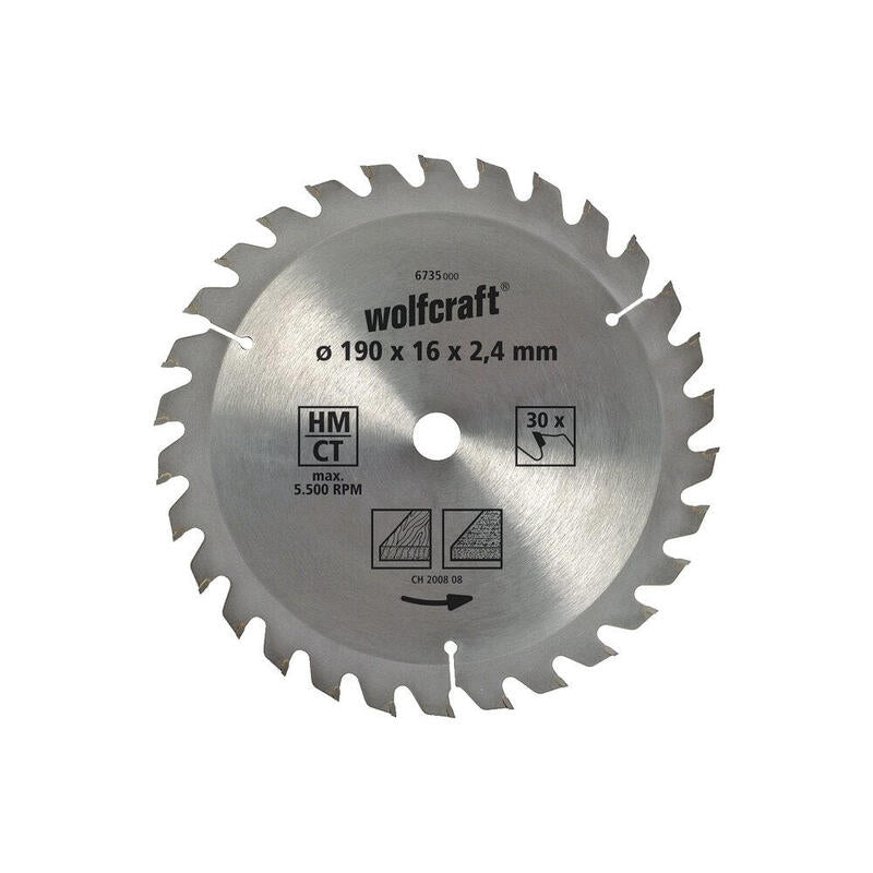 Disco De Sierra Circular Ct, 30 Dientes Ø190mm 6736000 Wolfcraft