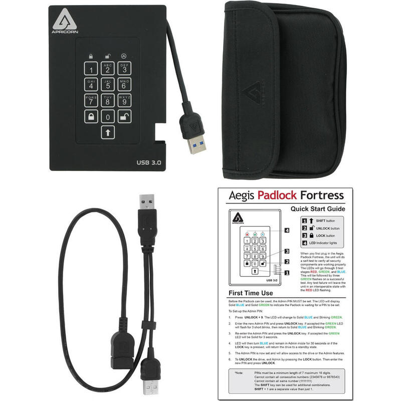 Disco Externo Hdd Apricorn 2,5 2tb Aegis Fortr. Padlock,256-Bit Aes-Xts,Usb3.0