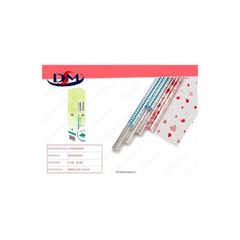 Dm Papel Regalo Rollo 1x2m Transparente Decorado