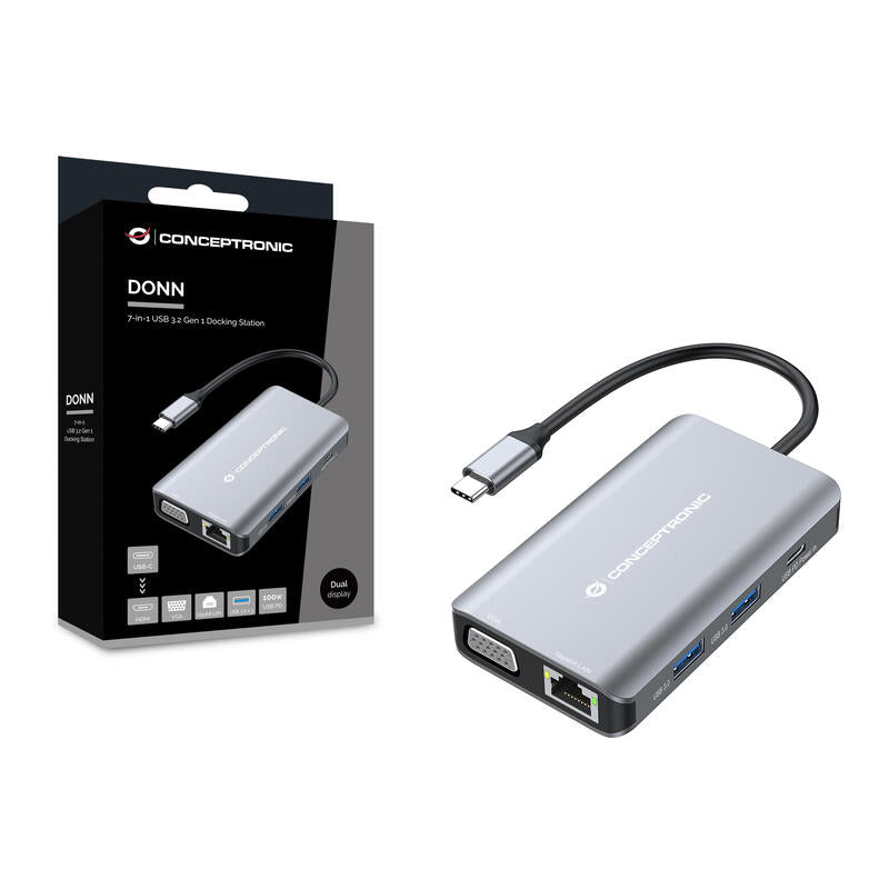 Dock Usb-C 7in1 Conceptronic Hdmi Vga Usb 3.0 Lan Gigabit  Usb-C Carga 100w