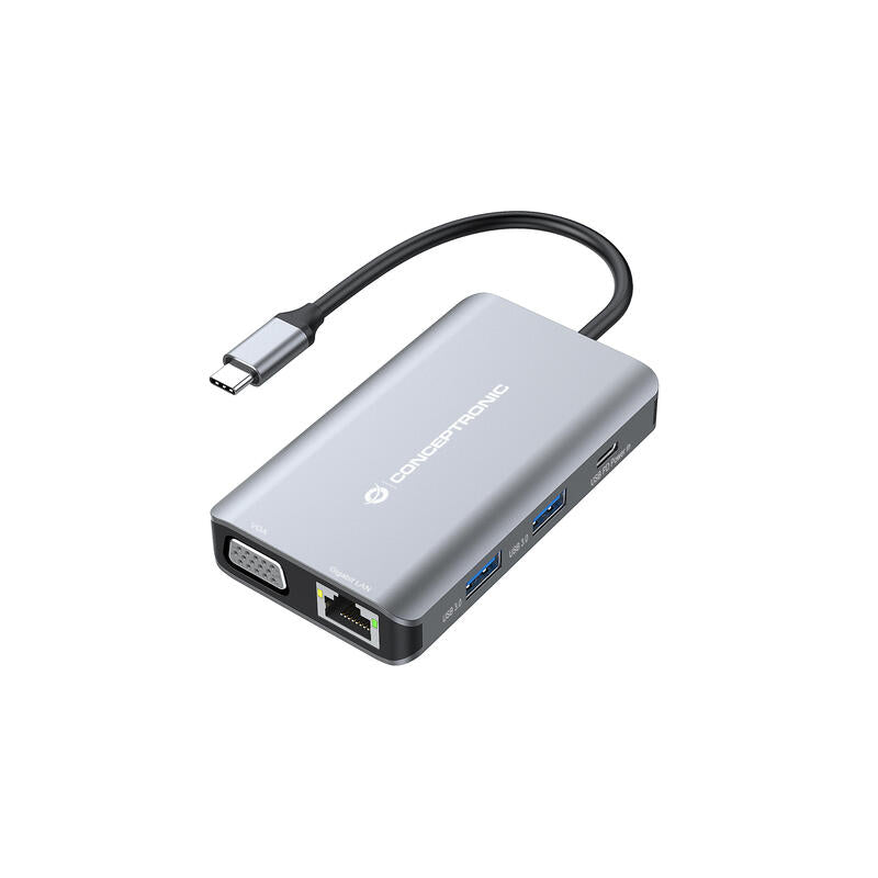 Dock Usb-C 7in1 Conceptronic Hdmi Vga Usb 3.0 Lan Gigabit  Usb-C Carga 100w