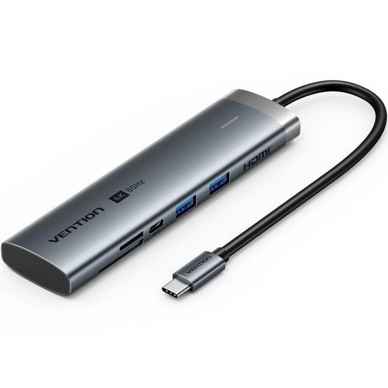 Docking Usb Tipo-C Vention Tpshb 1xhdmi 4k 2xusb 2xusb Tipo-C 1xrj45 1xusb Tipo-C Pd 1xlector Tarjetas Gris