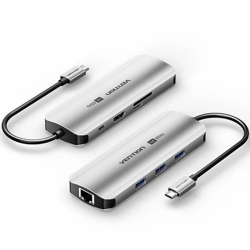 Docking Usb Tipo-C Vention Tqkhb 1xhdmi 4k 3xusb 1xusb Tipo-C Pd 1xrj45 1xlector De Tarjetas Gris