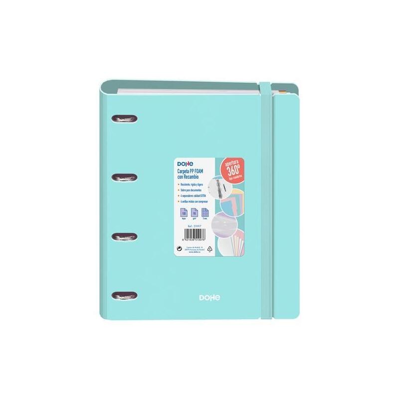 Dohe Carpeta Anillas Mixtas 4x35mm Recambio A4 100h 5x5mm 90gr 4 Separadores Polyfoam Verde Pastel