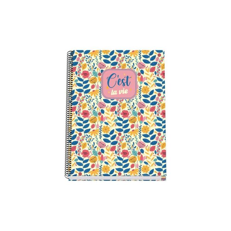 Dohe C`Est La Vie Cuaderno Espiral A4 100 Hojas Microperforadas Cuadricula 5mm - Tapa Dura Carton Forrado - Bandas De