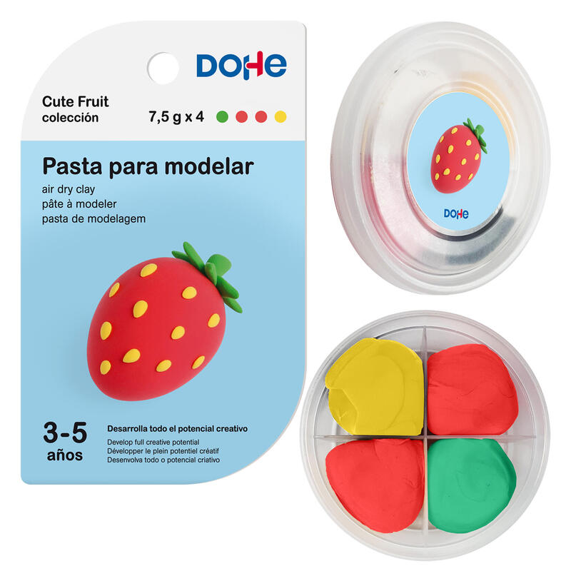 Dohe Coleccion Cute Fruit Pasta Para Modelar Fresa - Ligera Y Flexible - Apto Para Niños De 3 A 5 Años