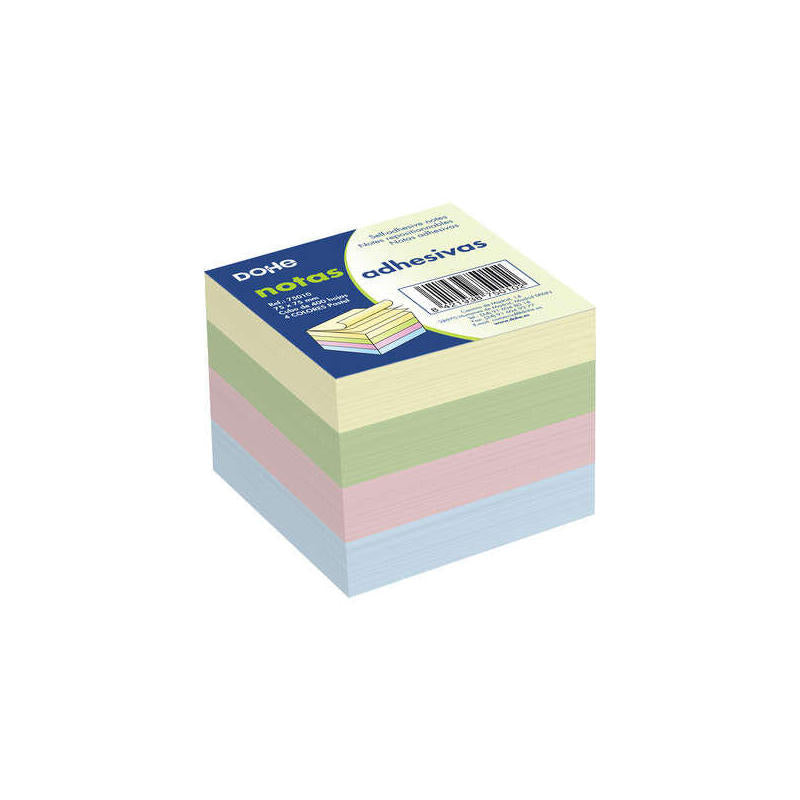 Dohe Cubo De 400 Notas Reposicionables - Tamaño 75x75mm - Papel De 75gr - Ideal Para Oficina Y Escuela - Colores Pastel