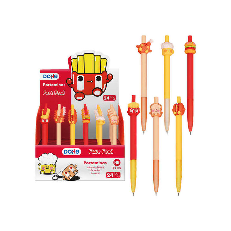 Dohe Expositor De 24 Portaminas Recargable - Punta Metalica Retractil De 0.5mm - Cuerpo En Plastico Y Grip De Caucho -