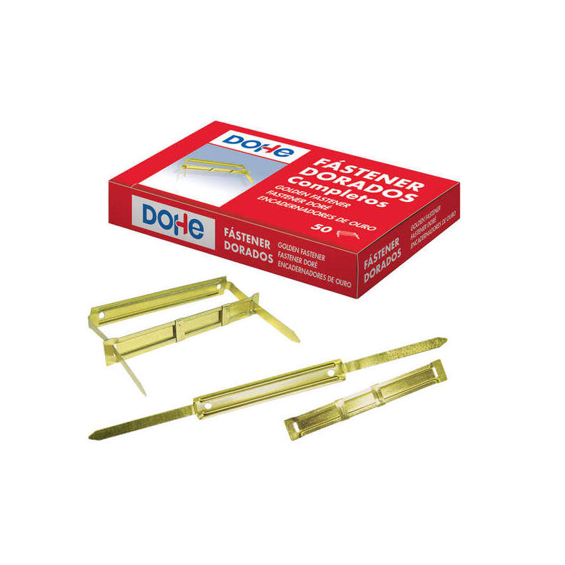 Dohe Fastener Metalico Dorado - Para Encuadernaciones De 80mm - Lengüeta Y Pasador - Caja De 50 Uds