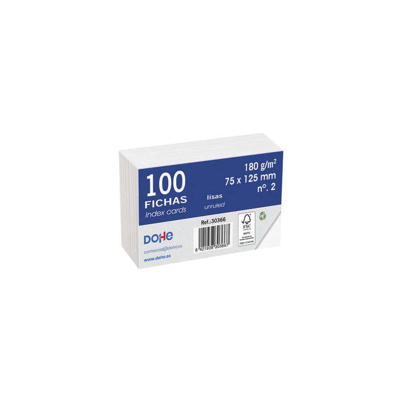 Dohe Fichas De Cartulina Offset Blanca - 180g - Paquete De 100 Unidades