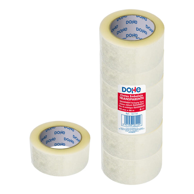 Dohe Pack De 6 Precintos De Polipropileno - Medidas 48mm X 66m - Transparente