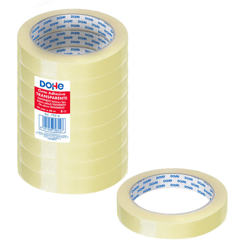 Dohe Pack De 8 Cintas Adhesivas Transparente De Polipropileno 19mm X 66m