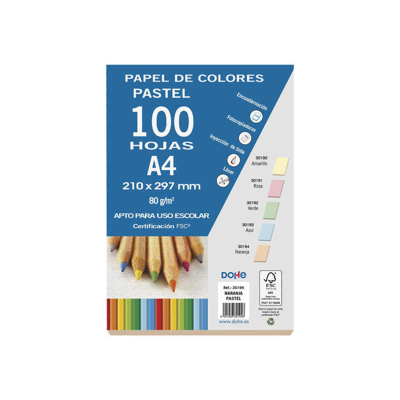 Dohe Papel Multifuncion Color Pastel De 80g - Apto Para Fotocopiadoras, Impresoras Laser Y Chorro De Tinta - Ideal Para