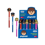 Dohe Playmobil Expositor De 24 Boligrafos Borrables - Punta 1mm, Trazo 0.5mm - Decorados Playmobil Policia, Bombero Y