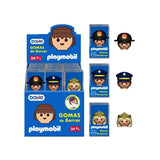 Dohe Playmobil Expositor De 24 Gomas De Borrar - Fabricadas En Pvc - Decoradas Playmobil Policia, Bombero Y Princesa