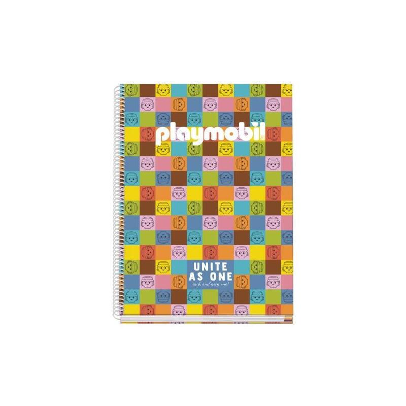 Dohe Playmobil Unite As One Cuaderno Espiral A4 100 Hojas Microperforadas Cuadricula 5mm - Tapa Dura Carton Forrado -