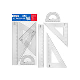 Dohe Set De Reglas - Regla, Escuadra, Cartabon Y Transportador - Plastico Inyectado Transparente Cristal - Cantos