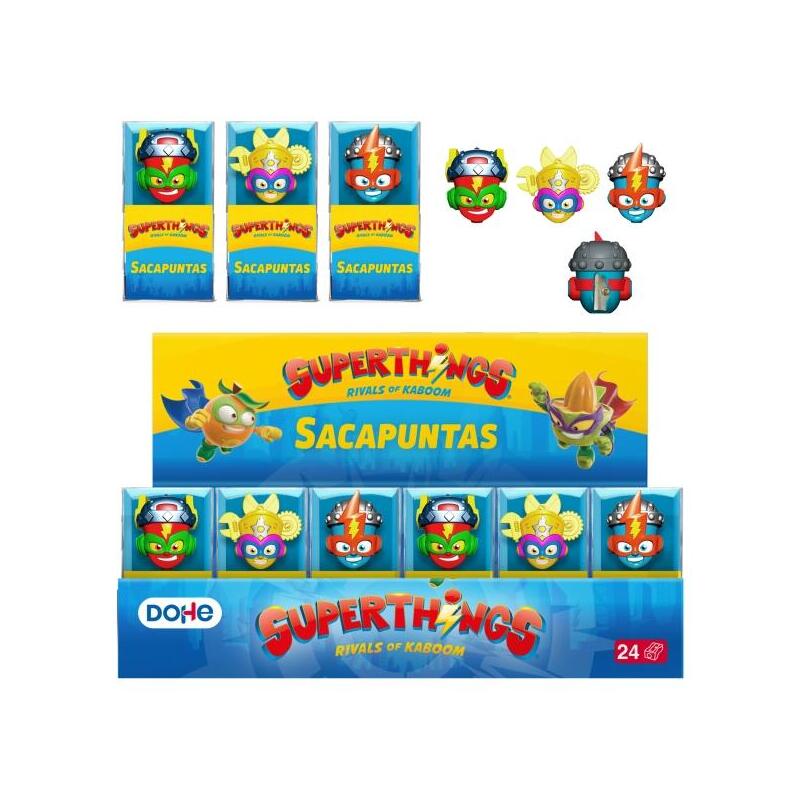 Dohe Superthings Expositor Con 24 Sacapuntas - Pvc - Cuchilla De Acero - Formas Surtidas