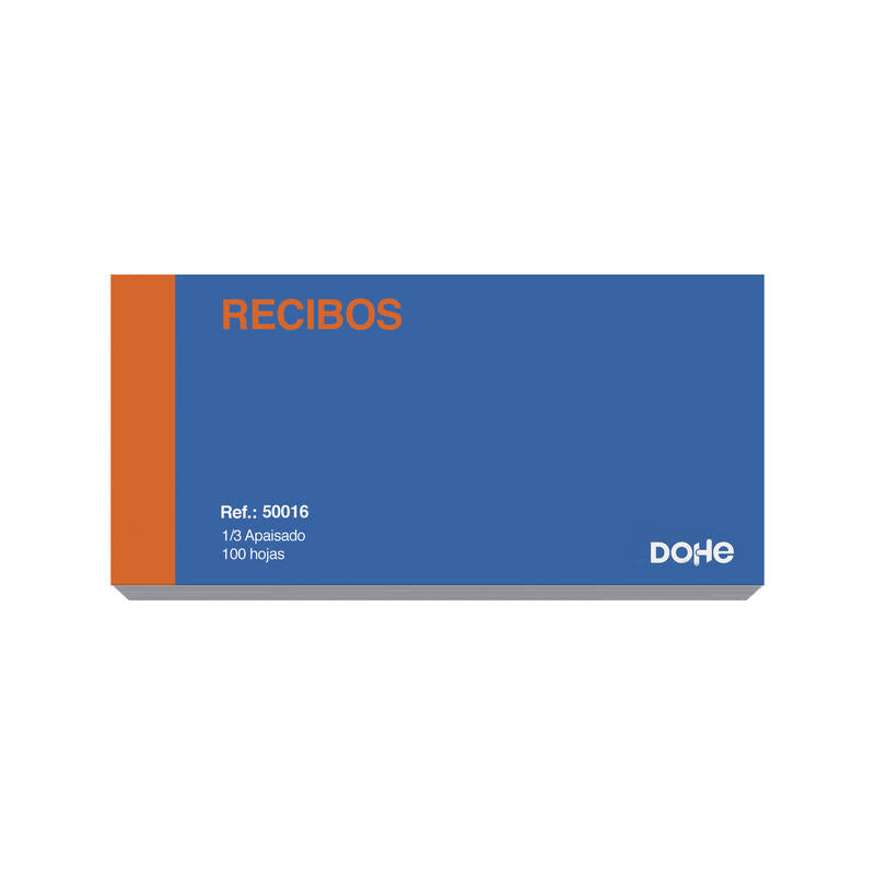 Dohe Talonario De Recibos - Tercio Apaisado - 100 Hojas Preimpresas A 2 Tintas - Sencillo