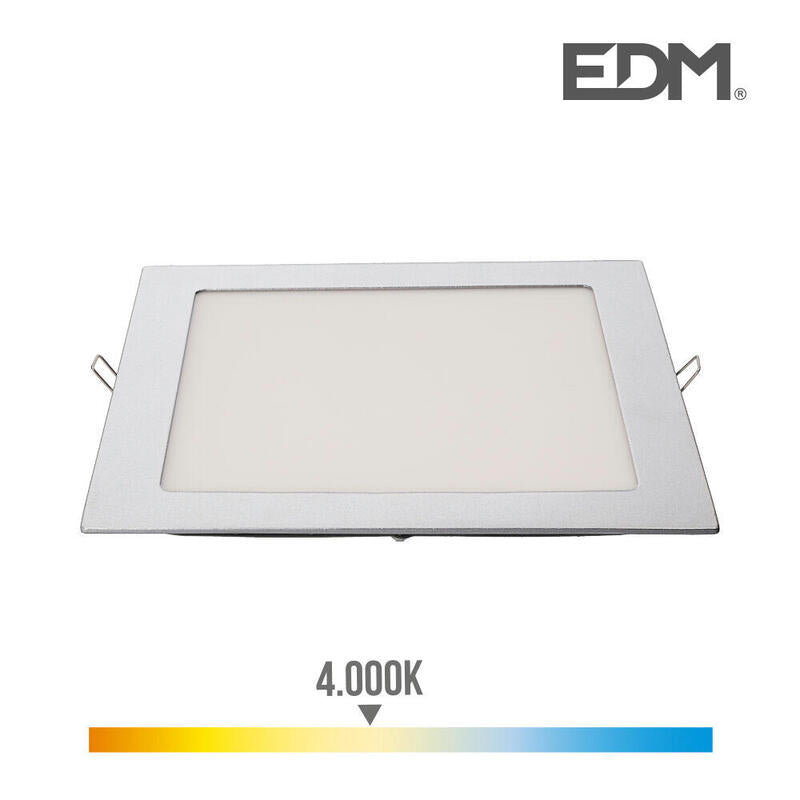 Downlight Led Empotrable Cuadrado 20w Luz Dia 4000k 1500lm Color Cromado 22x22cm Edm