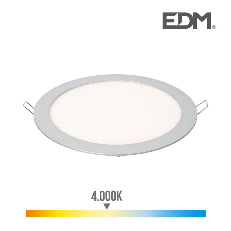 Downlight Led Empotrable Redondo 20w Luz Dia 4000k 1500lm Cromado Ø22,5cm Edm