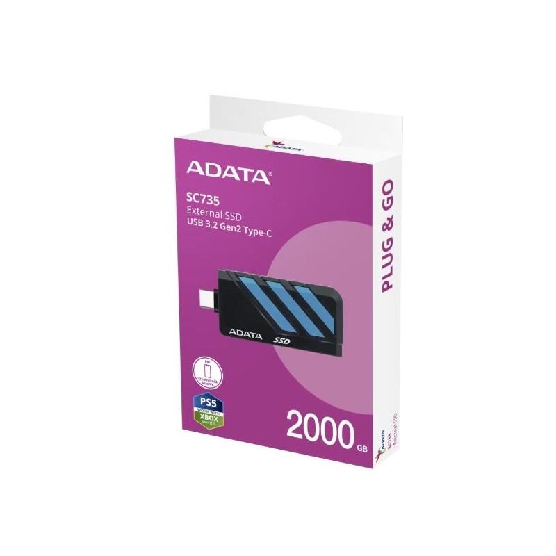 Adata Ssd Externo Sc735 2tb U3.2c 1000/1000mb/S Blue